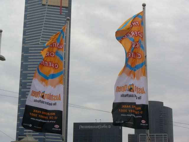 Werbung fuer die Australian Open und im Hintergrund?