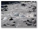 Noch einmal den Gletscherfluss ansehen (wie wir in Tibet gelernt haben: Milchige Farbe, wegen der Sedimente)!